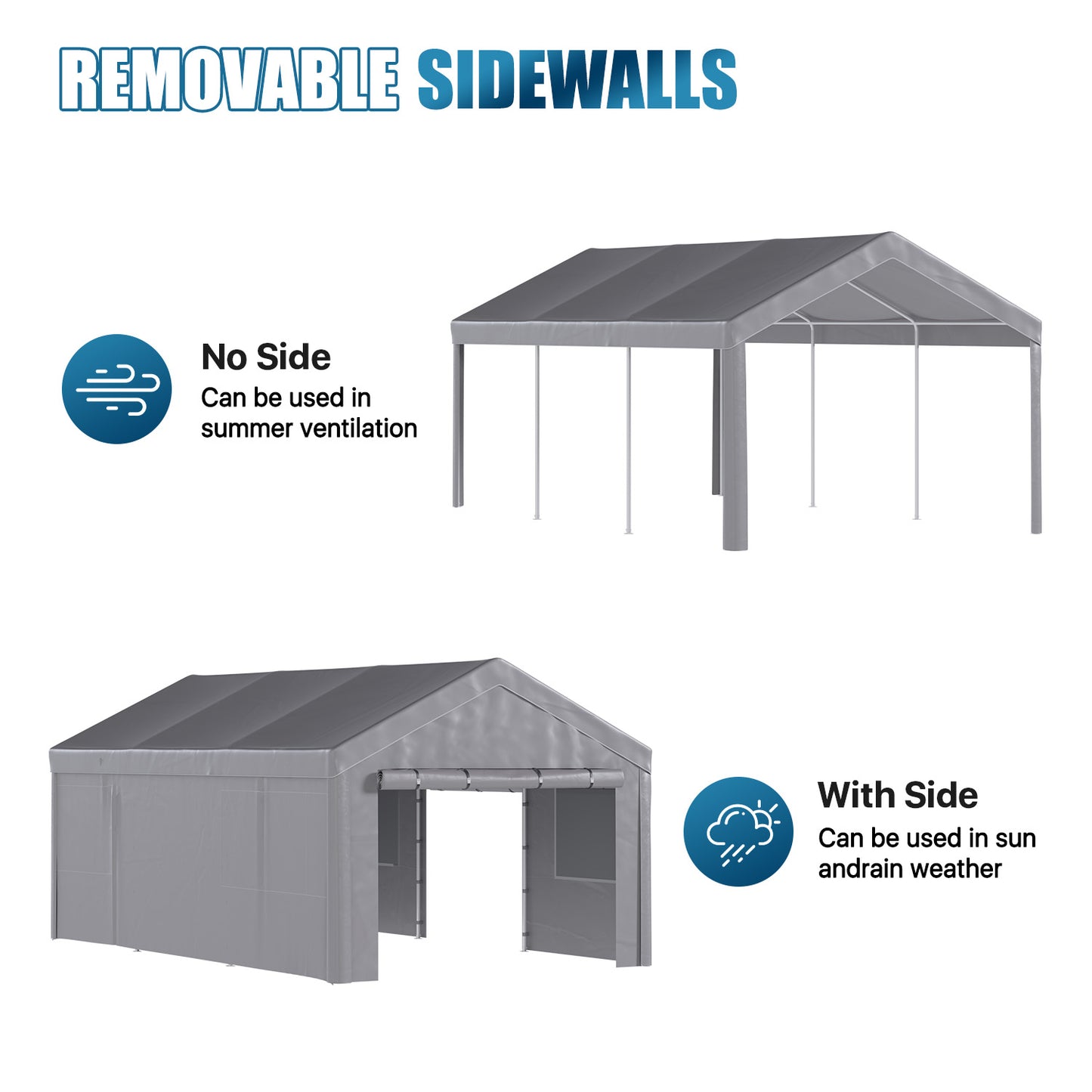 Sunmthink 12x20ft Heavy Duty Carport Canopy, Portable Outdoor Garage with Removable Sidewalls & Roll-Up Doors, All-Weather Car Shelter for Cars, Boats, Trucks and Tools Storage, Gray