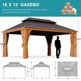 Clouddwell 12x16 FT Permanent Brown Gazebo, Aluminum Frame with Double Roof, Insect Net & Privacy Curtains Included