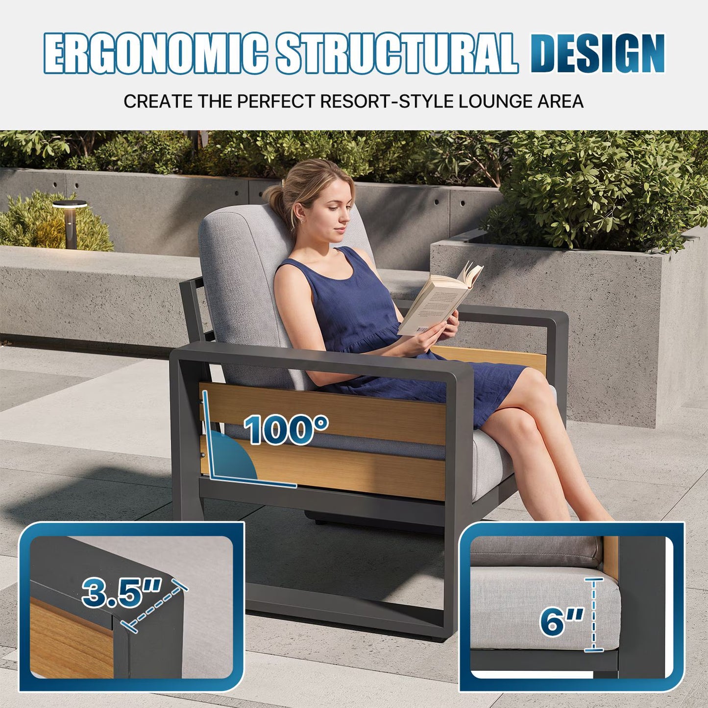 Clouddwell 5-Seats Aluminum Patio Furniture Set, Outdoor Metal Sofa Conversation Set with Coffee Table for Pool Garden Porch Backyard, Light Gray