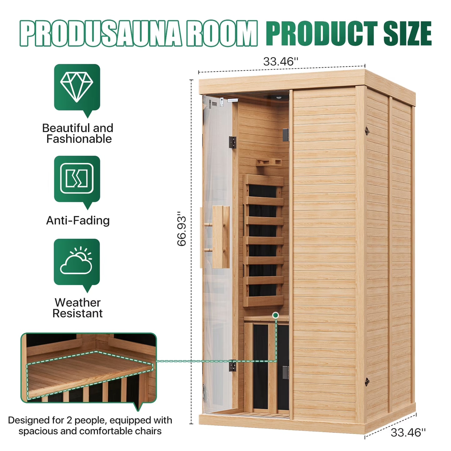 Clouddwell 2-Person Home Far Infrared Sauna | 850W High-Efficiency Heating Western Hemlock Dry Sauna with Color Lighting & Bluetooth Speaker (For Home & Gym Use)