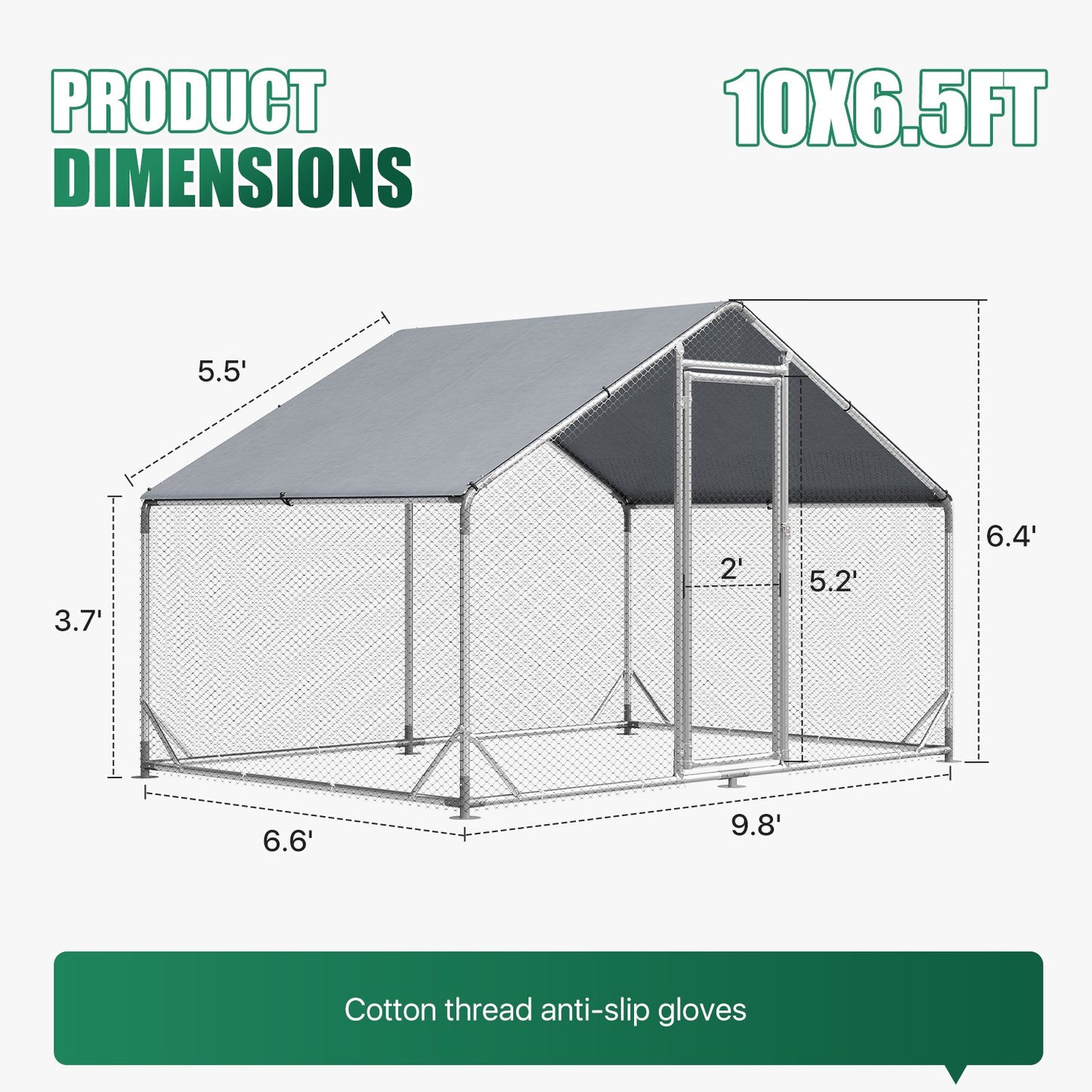 Clouddwell Large Metal Chicken Coop Duck House with Waterproof Spire Roof, Outdoor Poultry Walk-in Run Cage - 9.8' L x6.6' W x 6.4' H