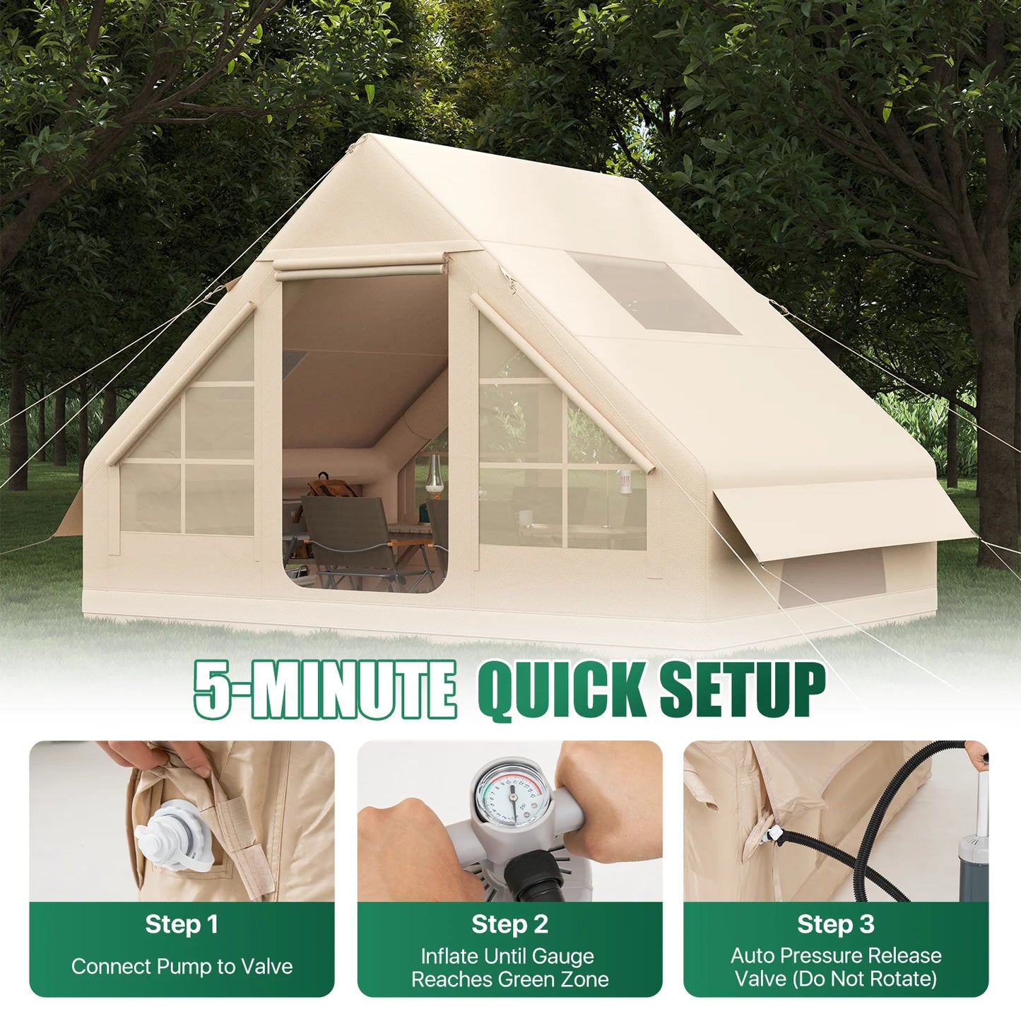 Clouddwell 4-8 Person Inflatable Tents for Camping, Instant Setup Family Size Tent with Pump, Waterproof Inflatable Camp Tent with UV Protection, Easy Setup Glamping Inflatable House