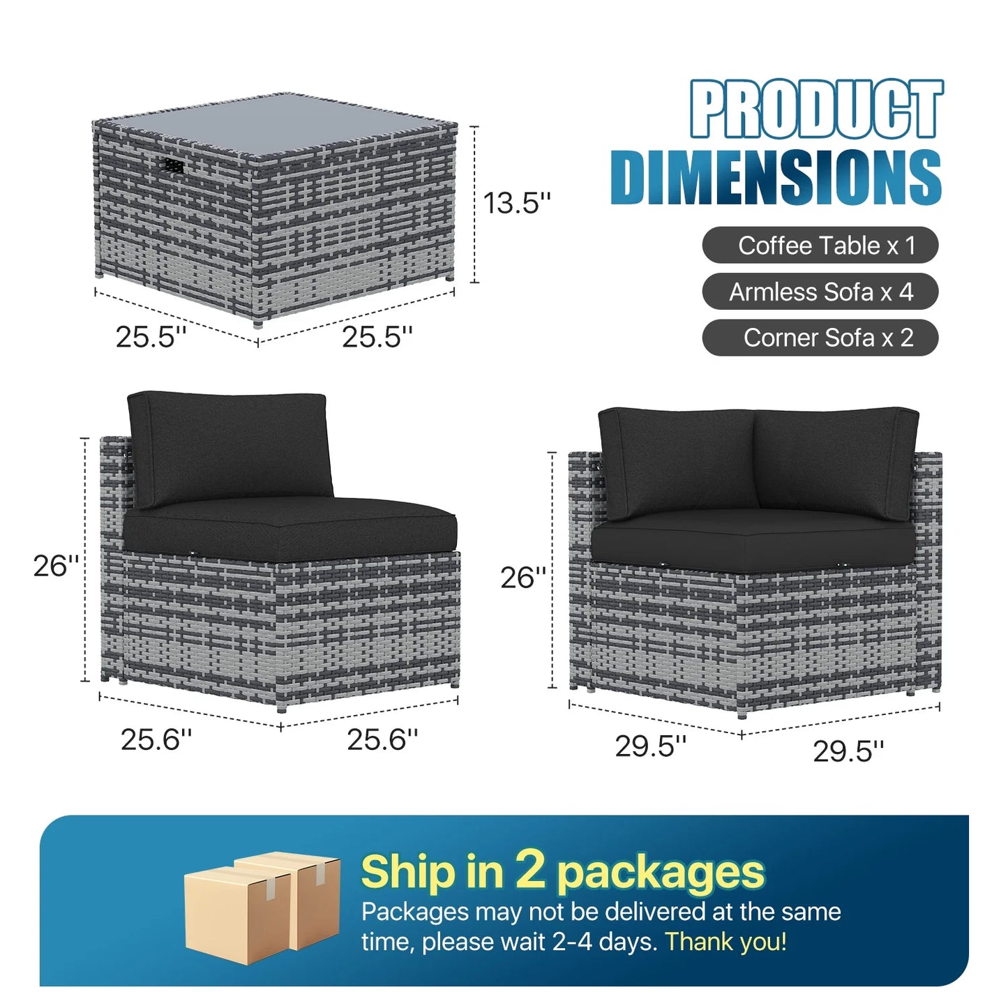 Sunmthink Patio Furniture Sets, 7-Piece Outdoor Patio Furniture with Thick Cushions, Wicker Outdoor Conversation Set and Waterproof Cover for Backyard, Poolside, Garden