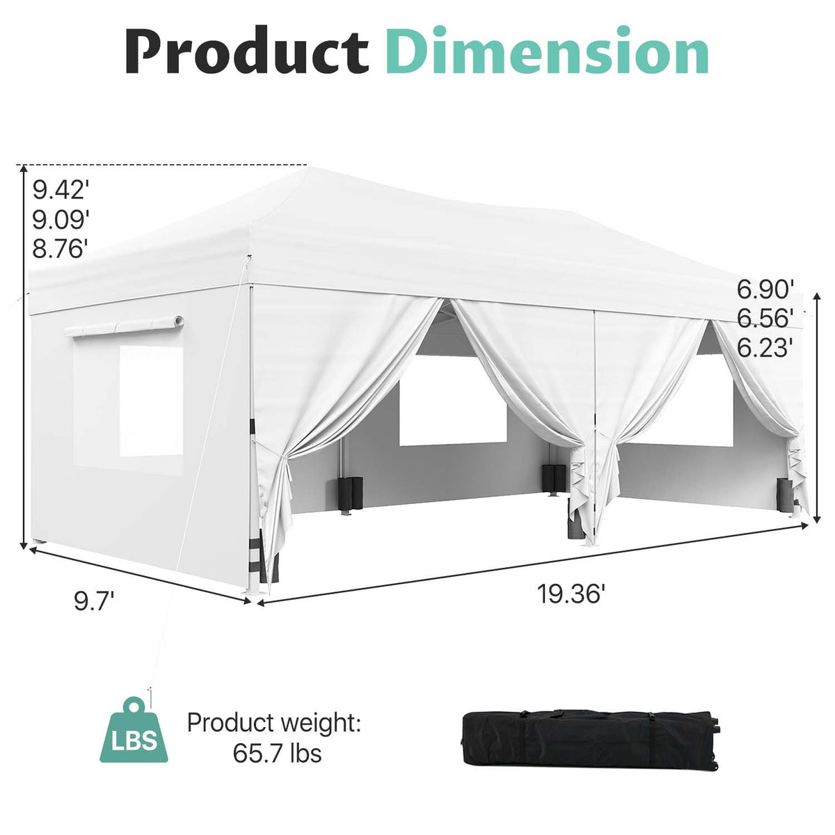 Dateyes 10x20 FT Pop Up Canopy with Mesh Window Sidewalls, Portable Ez Setup Heavy Duty Canopy Tent with Sandbags, Instant Shelter for Outdoor Event, Party, Commercial, White