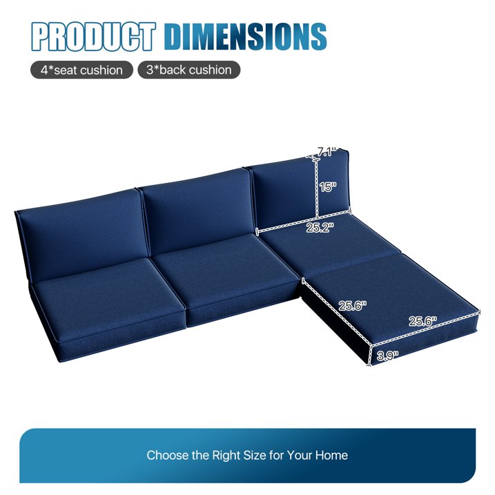 Clouddwell 7-Piece Premium Outdoor Cushion Set, High-Resilience Waterproof Cushions for 4-Seat Wicker Sectional(Navy Blue)