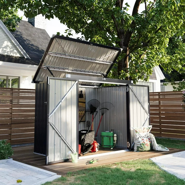 Outdoor Metal Storage Shed 3.3x5.6ft, Waterproof Trash Can Shed w/Lid & Chain for Garden, Backyard, Patio, Aoxun