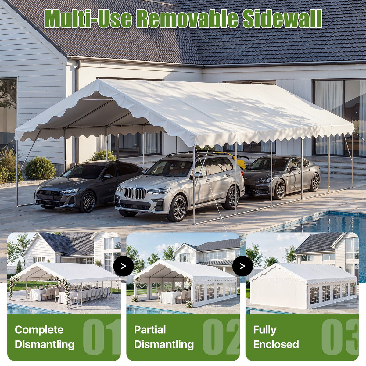 LazySunsets 32*16FT Party Tent, HDPE Heavy Duty Outdoor Awning Tent with Removable Sidewalls & Sandbags, Commercial Grade Big Wedding Tent, Carport, BBQ, UV 50+, Waterproof, White