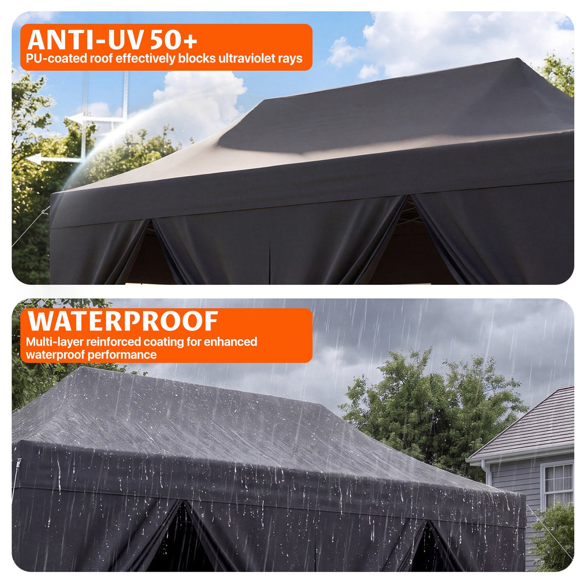 Dateyes 10x20 FT Pop Up Canopy Tent with 45mm Heavy Duty Steel Frame, Waterproof Outdoor Canopy, 3-Level Adjustable Height, Instant Party Tent with Roller Bag, Black