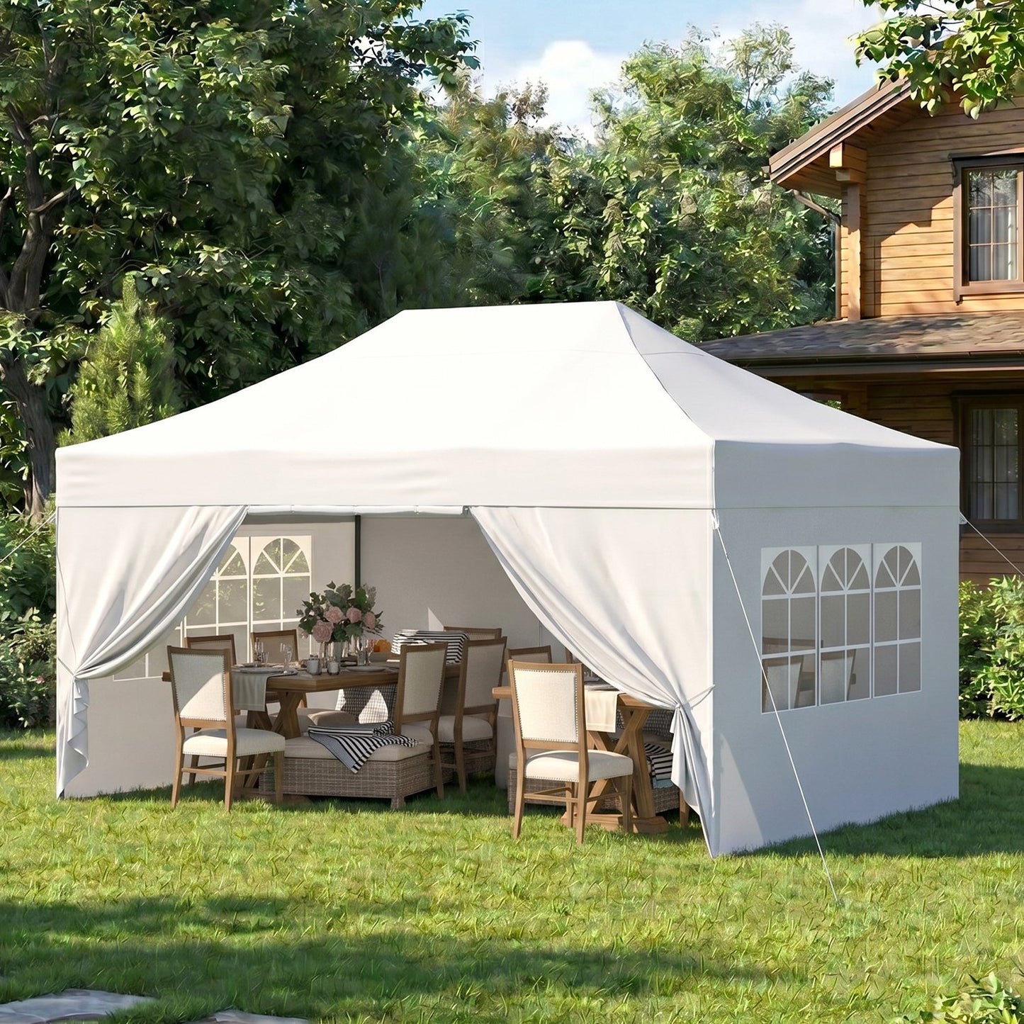 Clouddwell 10'x15' Pop Up Canopy Tent with Removable Sidewalls, Adjustable Height Instant Outdoor Canopy, Portable Sun Shade Shelter with 4 Sandbags, Easy Setup for Events, Parties, White