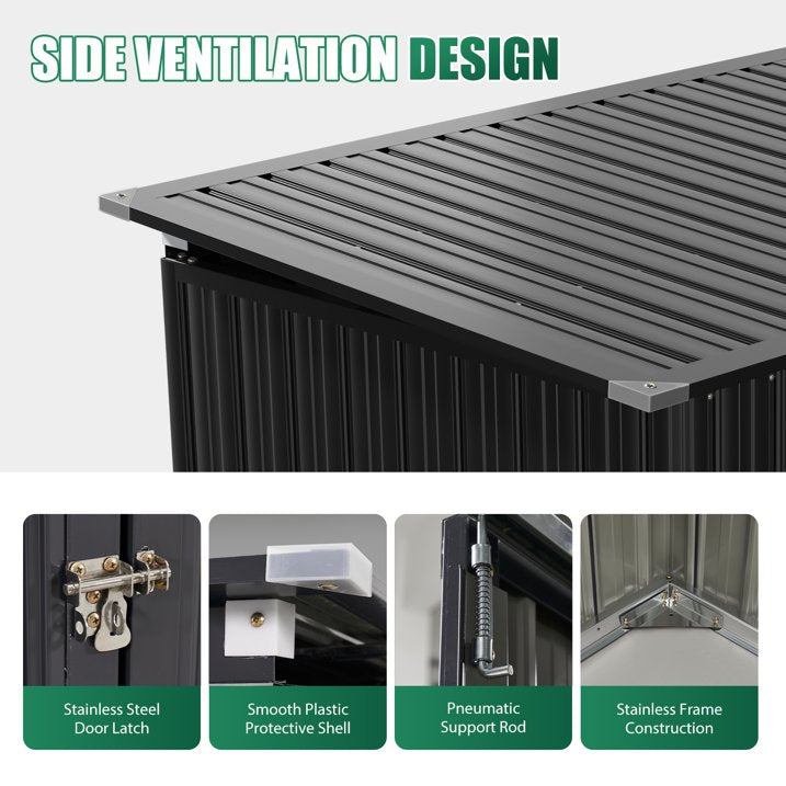 Clouddwell 3 x 6 FT Trash Can Storage 79 Cu Ft, Storage Shed Outdoor Metal Garbage Can Shed with Lockable Doors and Easy Lift Hinges, Black