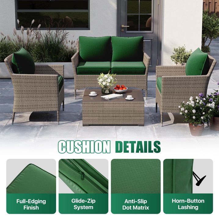 Clouddwell 4-Piece Premium Outdoor Cushion Set, 20x22x4 Inches High-Resilience Waterproof Cushions for 4-Seat Wicker Sectional(Green)