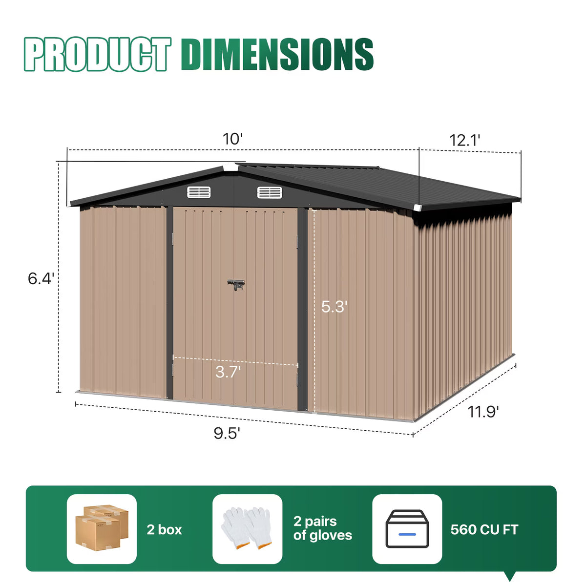 Clouddwell 9.5x11.9 ft. Metal Storage Shed, Weather Resistant Steel Garden Shed with Lock for Outdoor Backyard, Brown