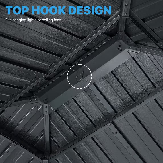Dateyes 12' x 20' Hardtop Gazebo with Double Roof, Outdoor Gazebo for Patio, Lawn and Garden, Includes Netting and Curtains, Gray