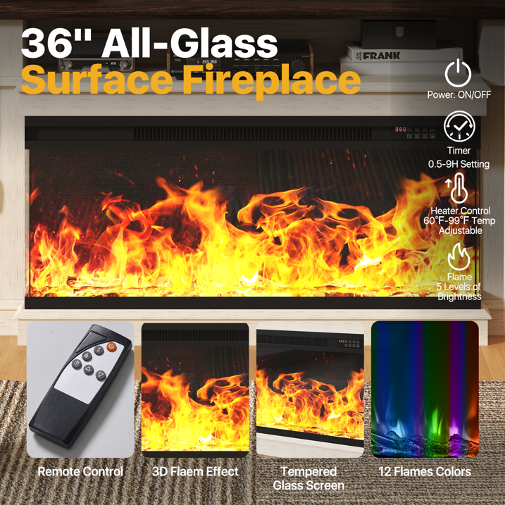 Sonegra 80 inch Fireplace TV Stand for TVs up to 90" with Electric Fireplace, Farmhouse Entertainment Center with LED Lights and Glass Door, Modern TV Consoles for Living Room, White
