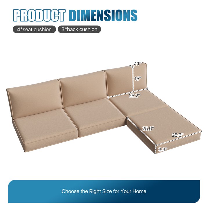 Clouddwell 7-Piece Premium Outdoor Cushion Set, High-Resilience Waterproof Cushions for 4-Seat Wicker Sectional(Off-White)
