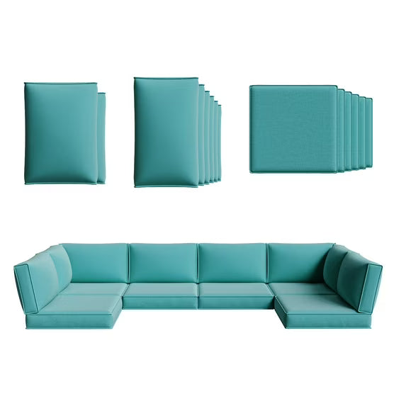Clouddwell 14-Piece Premium Outdoor Cushion Set, High-Resilience Waterproof Cushions for 6-Seat Wicker Sectional, Comfort Upgrade (Sky Blue)