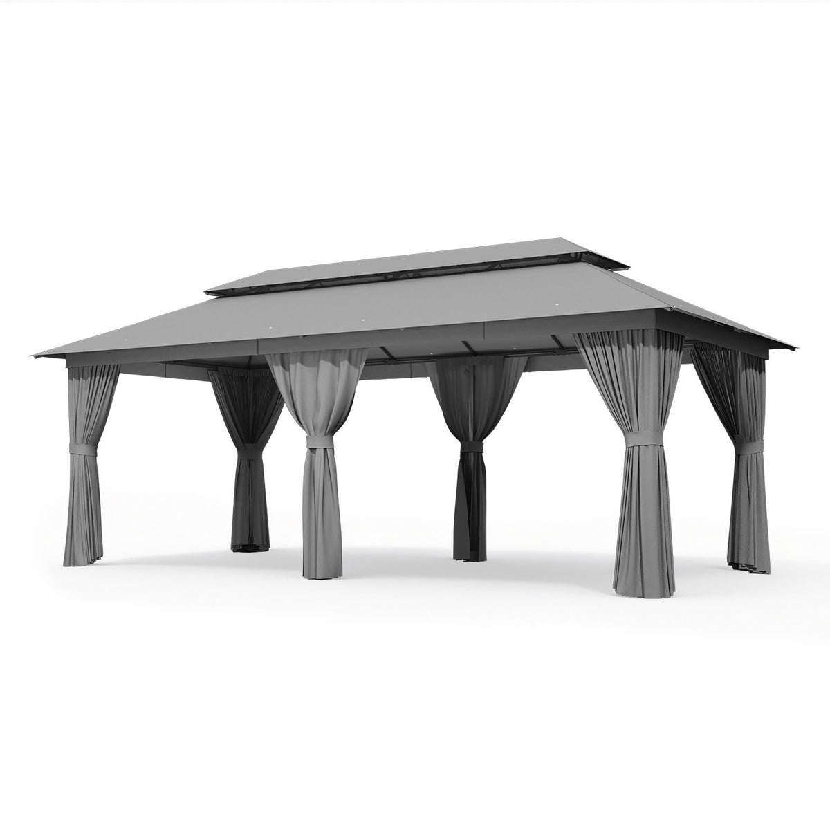 Clouddwell 20'x10' Patio Gazebo Double Roof Protection All-Weather Outdoor Shelter Features Insect Screens Ideal for Backyard, Lawn, (Gray)