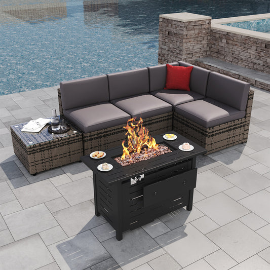 Clouddwell Asher 4-Piece L-Shaped Sectional Set with Fire Pit Table and Coffee Table