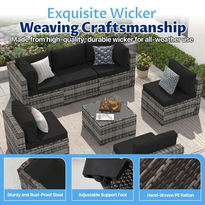 Sunmthink 7-Piece Wicker Patio Furniture Sets, Outdoor Conversation Set with 4 Inches Thick Cushions and Waterproof Cover