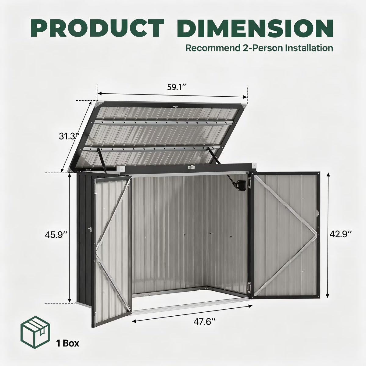 Clouddwell 3 x 5 FT Trash Can Storage 79 Cu Ft, Storage Shed Outdoor Metal Garbage Can Shed with Lockable Doors and Easy Lift Hinges, Black