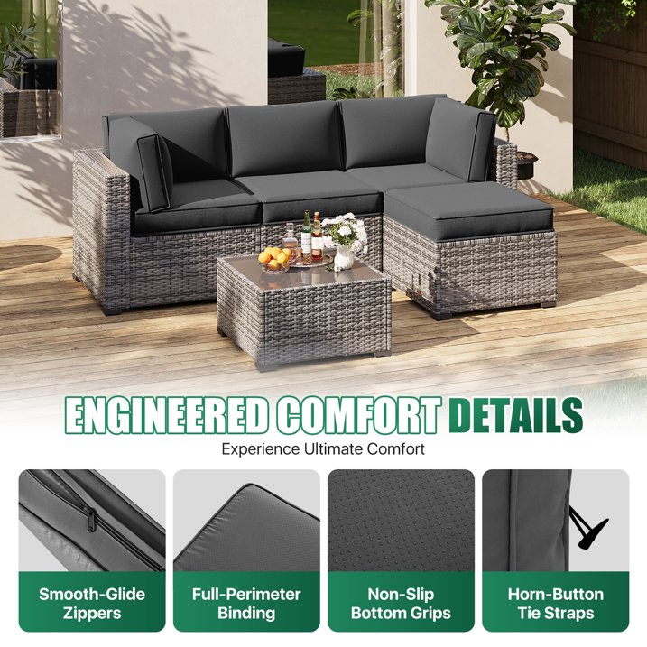 Clouddwell 9-Piece Premium Outdoor Cushion Set, High-Resilience Waterproof Cushions for 4-Seat Wicker Sectional, Comfort Upgrade (Dark Gray)