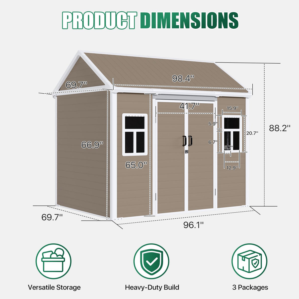 Dateyes 8 x 6 FT Resin Storage Shed, Outdoor Shed with Floor & Window, All-Weather Heavy Duty Plastic Shed for Backyard, Garden, Patio, Brown
