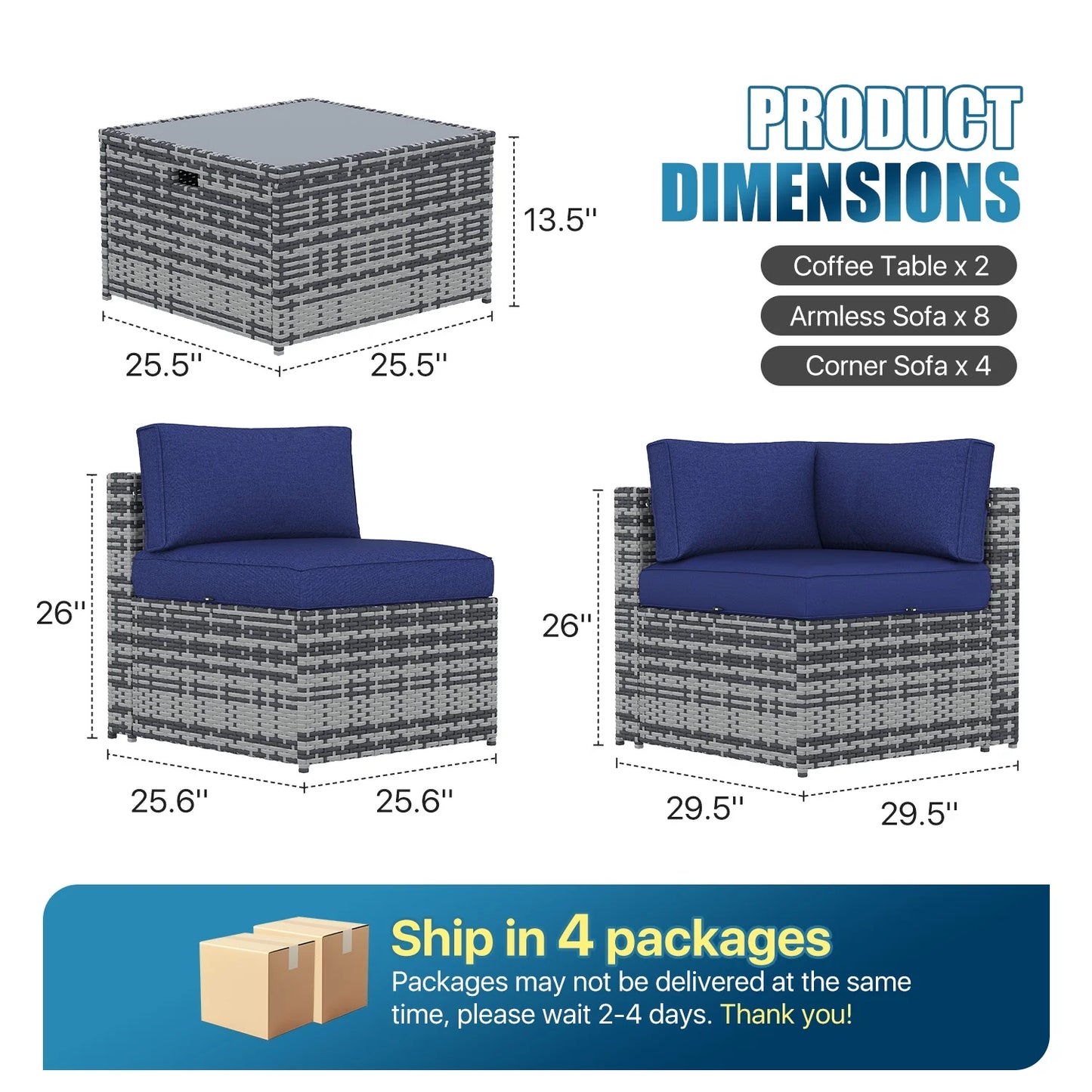 Sunmthink Patio Furniture Sets, 14-Piece Outdoor Patio Furniture with Thick Cushions, Wicker Outdoor Conversation Set and Waterproof Cover for Backyard, Poolside, Garden