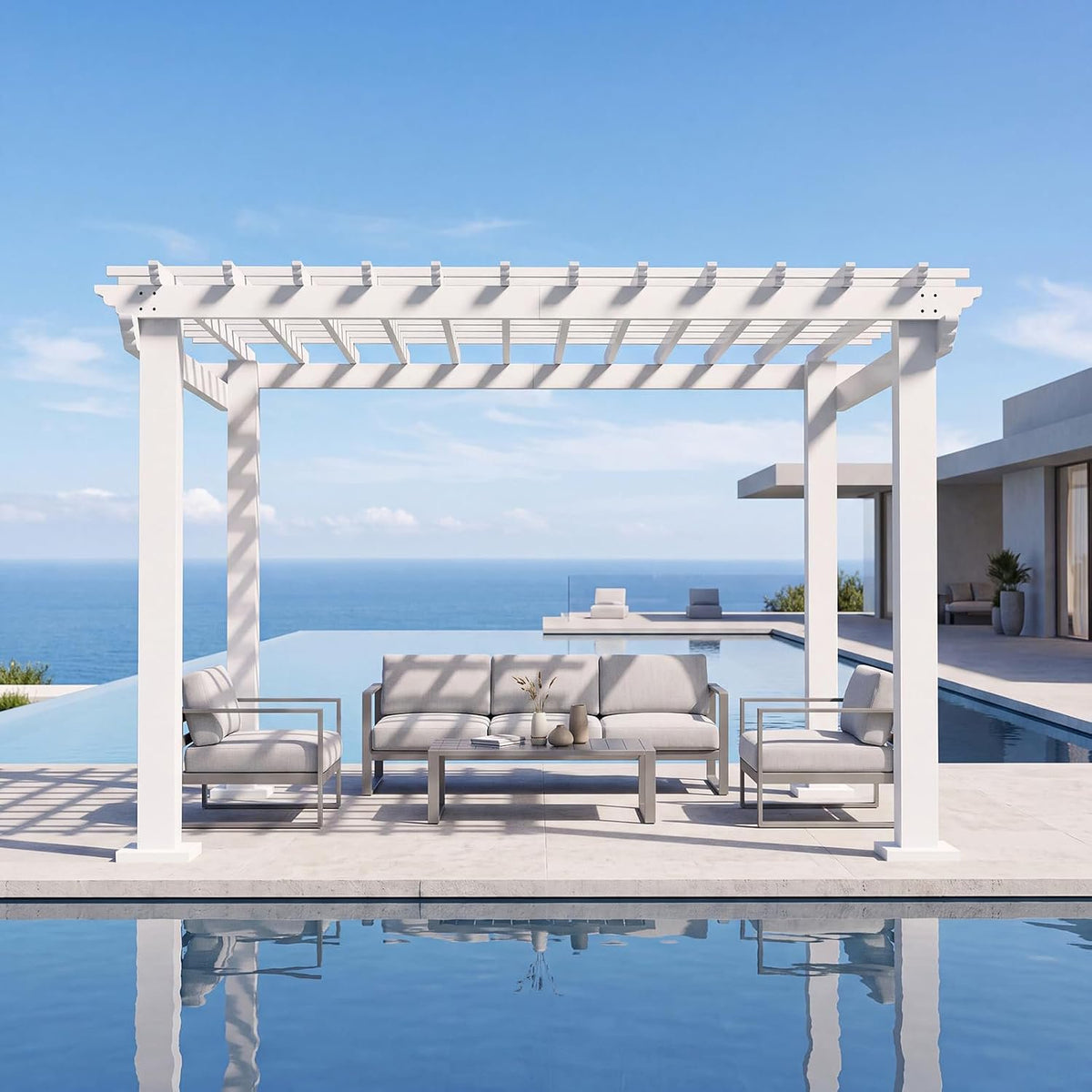 Sunmthink 12 ft x 10 ft Outdoor Patio Pergola with Lattice-Style Slatted Ceiling and Adjustable Shade Cover