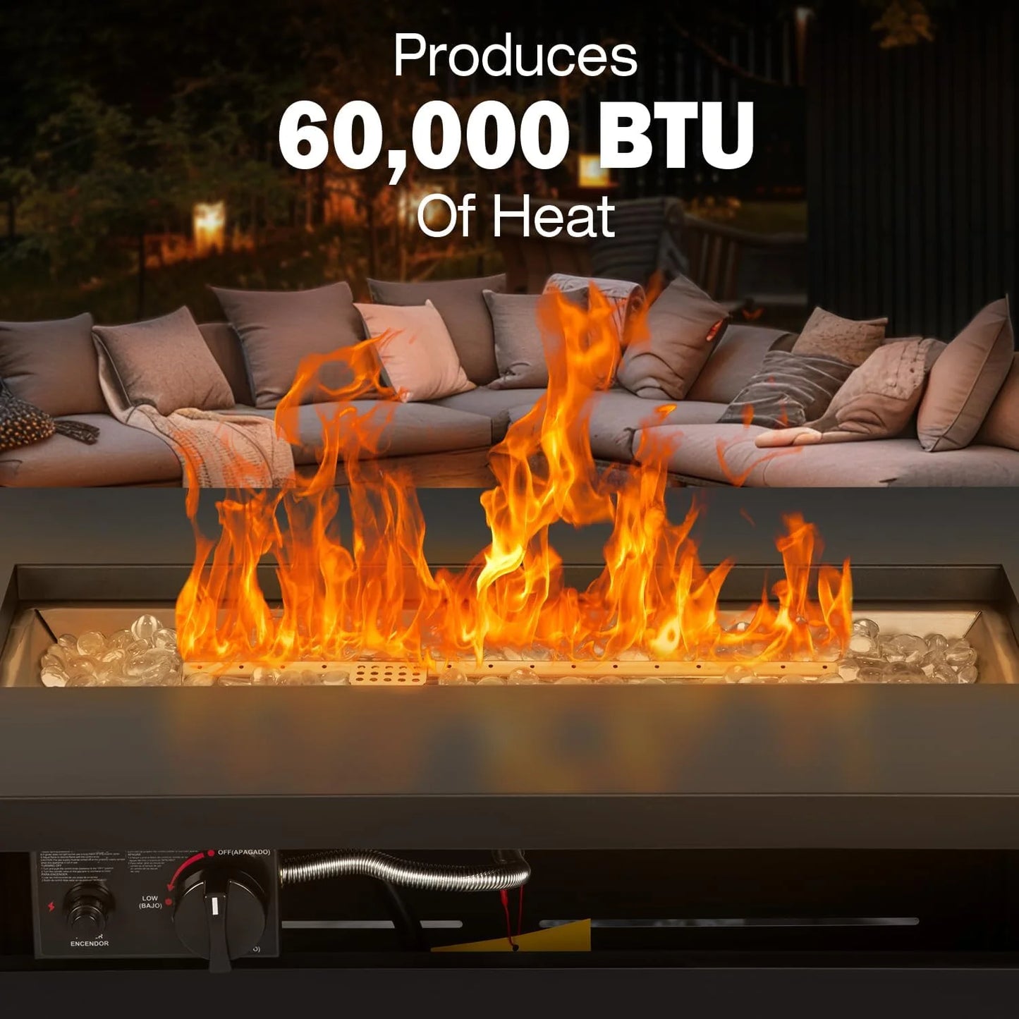 ClouddwellOutdoor 44" 50,000 BTU Propane Gas Fire Pit Table, Ceramic Tabletop and Rattan Weaved Iron Frame, Water-Proof Oxford Cover, Glass Wind Guard