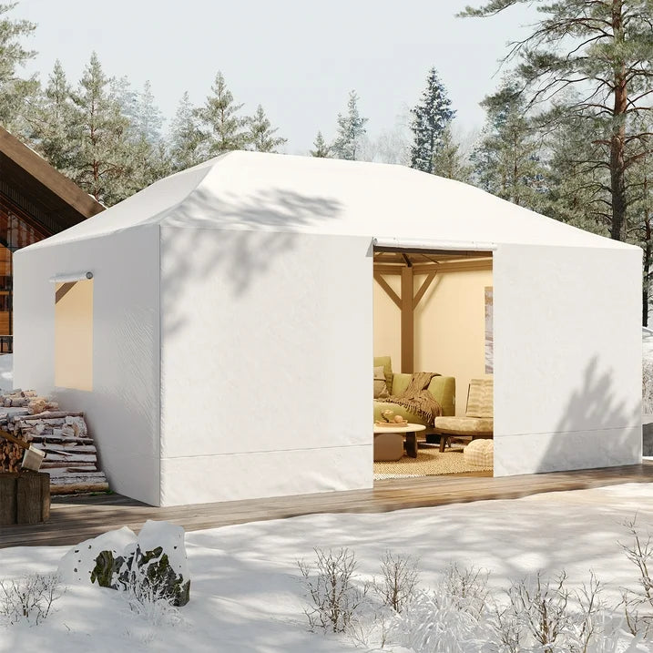 Clouddwell 16'x12' Hardtop Winter Gazebo Cover - All-Weather Waterproof Enclosed Storage with Sidewalls & Screens, White (Gazebo Not Included)