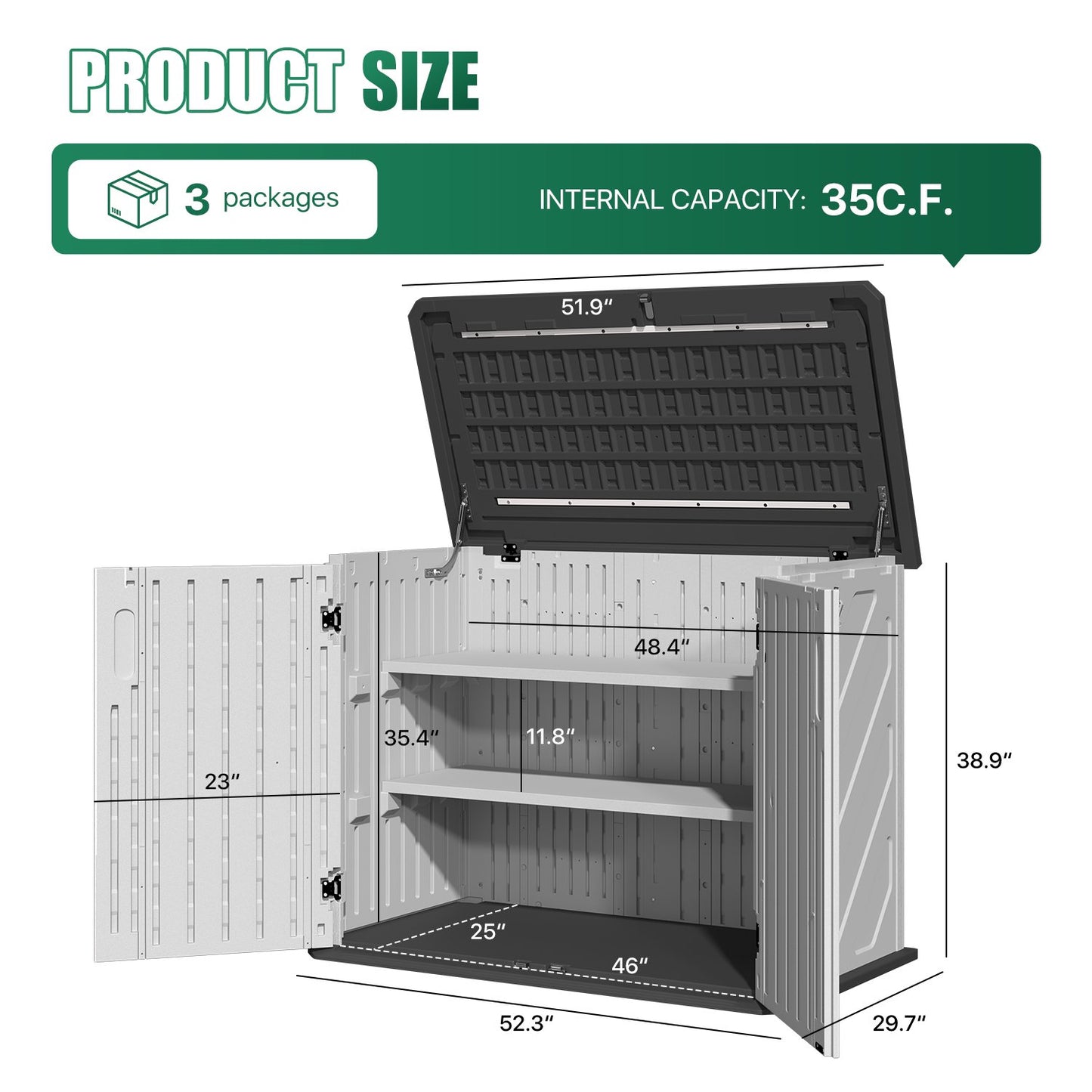 Clouddwell Outdoor Storage Shed, 35 Cu.Ft Vertical Storage Sheds with Shelf, Waterproof Resin Cabinet for Garage Storage, Pool Storage, Bike Shed, Garden Shed, Outdoor Storage(White)