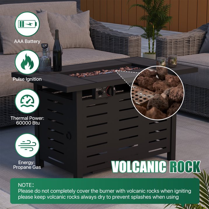 Clouddwell 42" Outdoor Fire Pit Table - 50,000 BTU with Ceramic Tabletop, Lava Rocks & Cover Included