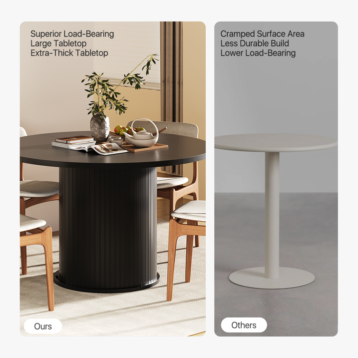 Sonegra 47-inch Round Dining Table with Storage, Modern Fluted Circle Kitchen Table with 2-Layer Storage and Sliding Door, for Kitchen Living Room, Black