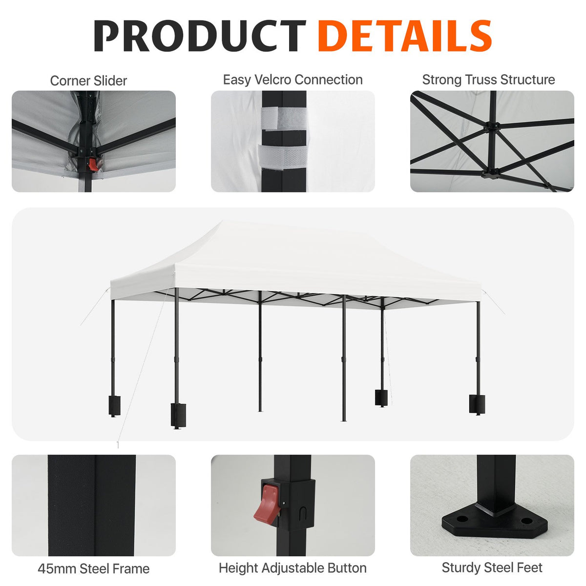 Dateyes 10x20FT Heavy Duty Pop Up Canopy Tent, Waterproof All Season Instant Tent for Outdoor Weddings & Party, Portable Event Tent with Roller Bag, White