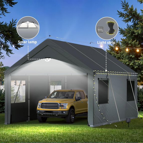 Clouddwell Car Ports 12x20 Heavy Duty,Carports with Sidewalls,Carport Canopy All Weather,Grey