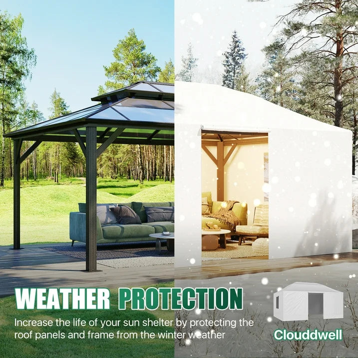 Clouddwell 16'x12' Hardtop Winter Gazebo Cover - All-Weather Waterproof Enclosed Storage with Sidewalls & Screens, White (Gazebo Not Included)