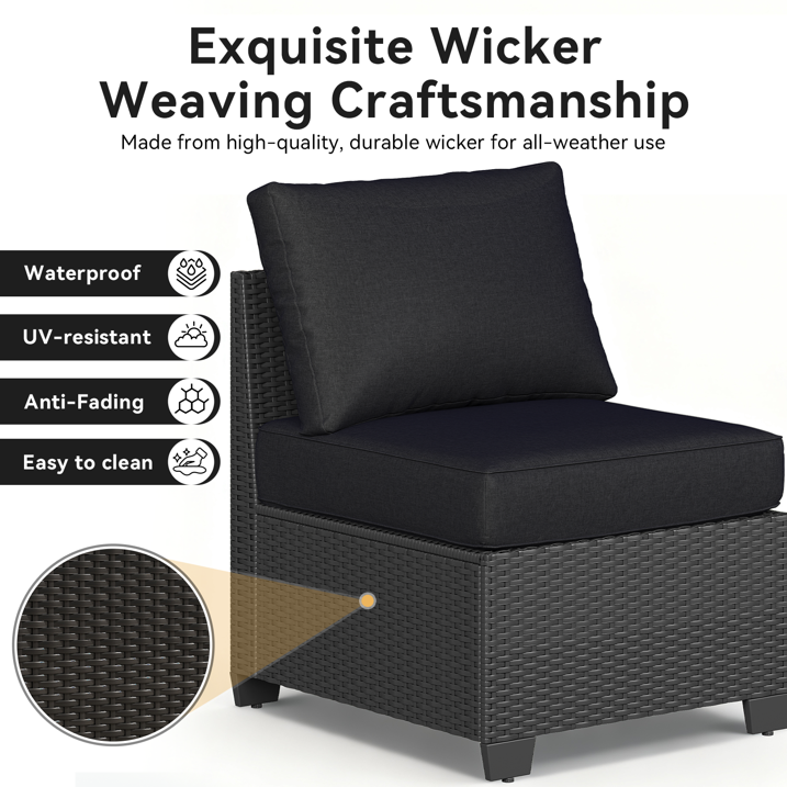 Clouddwell 6-Piece Outdoor Patio Set,4-Inch Thickened Cushions, All-Weather Wicker Sectional with Coffee Table & Custom Protective Cover Black