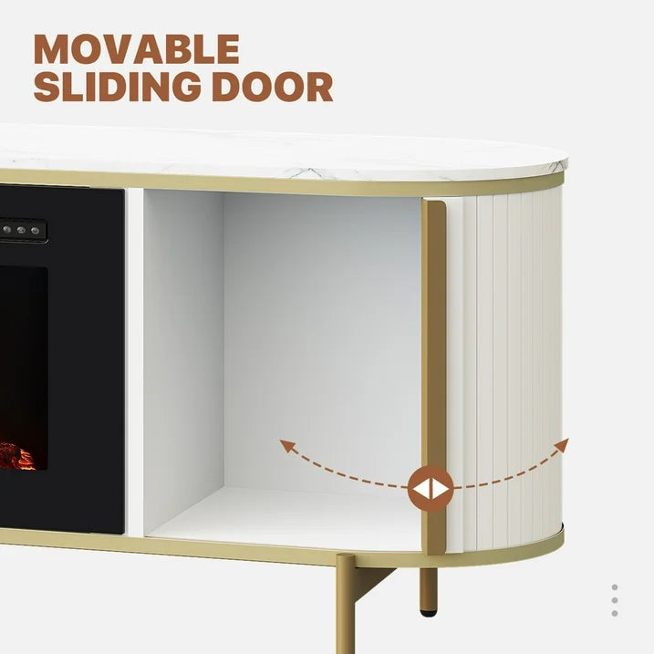 Sonegra 70" Fireplace TV Stand, Modern Entertainment Center for TVs Up to 80", TV Console Table for Living Room, Media Cabinet with Storage,70 Inch, White