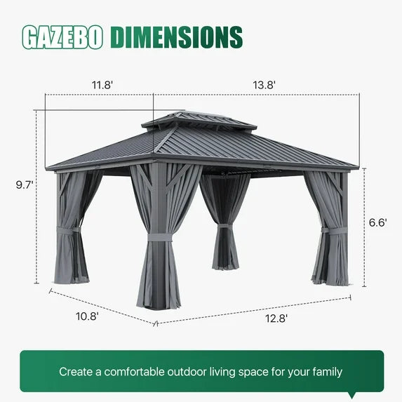 Clouddwell 12' x 14' Gazebo for Patio, Gazebo Pergola with Sloped Roof, Large Wall-Mounted Heavy Duty Awnings, for Deck, Patio and Backyard