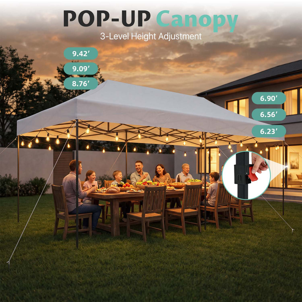 Dateyes 10x20 FT Pop Up Canopy with Mesh Window Sidewalls, Portable Ez Setup Heavy Duty Canopy Tent with Sandbags, Instant Shelter for Outdoor Event, Party, Commercial, White