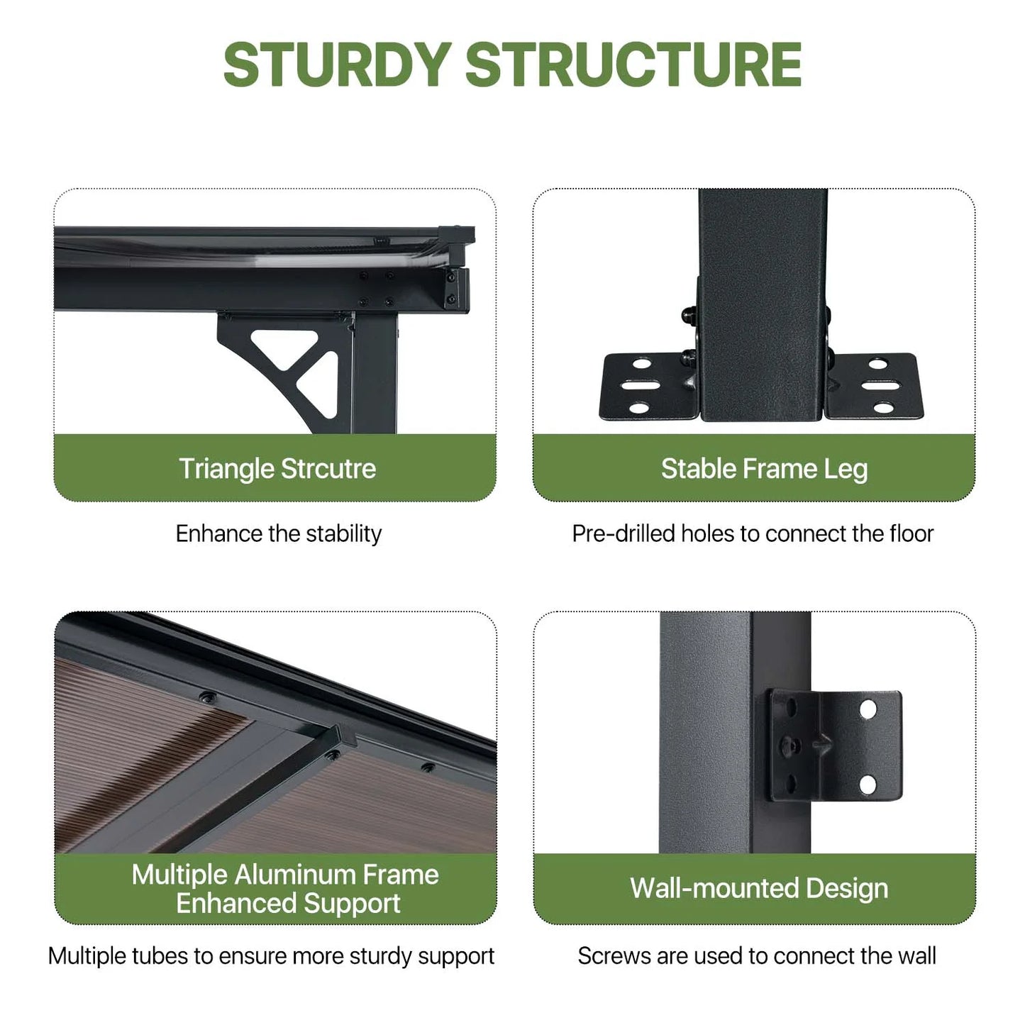 Clouddwell 10'x 10' Wall-Mounted Gazebo Pergola with Aluminum Top Frame & Polycarbonate Panel, Large Heavy-Duty Awnings for Backyard Black
