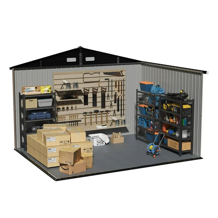 Clouddwell 9.5x7.5ft Galvanized Steel Storage Shed with Floor & Double Doors - Brown