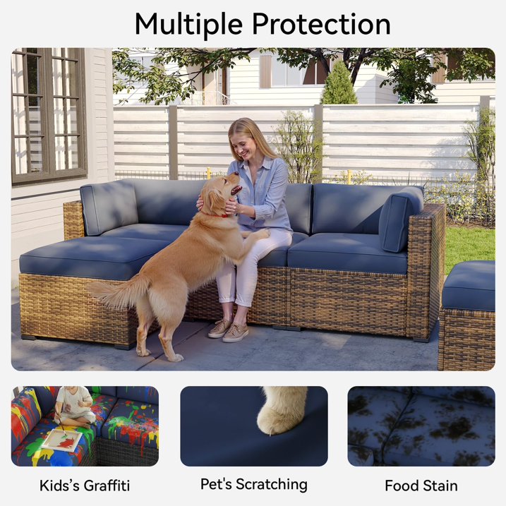 Clouddwell 11-Piece Outdoor Cushion Slipcovers Replacement for 5-Seat Wicker Sectional-Waterproof, Non-Slip Bottom (Navy Blue)