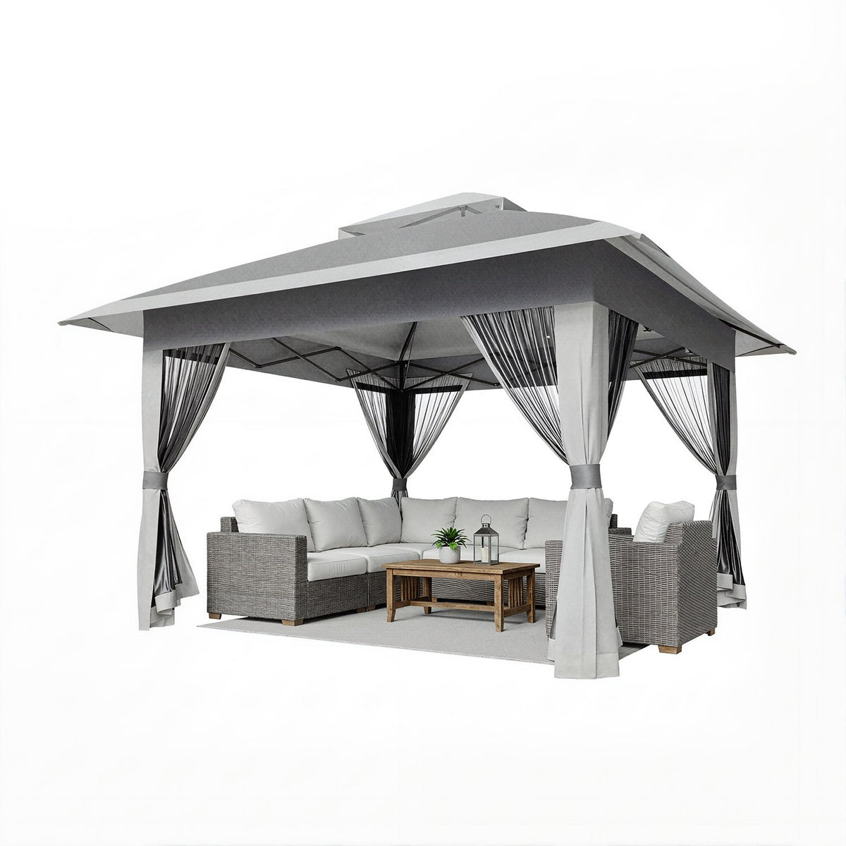 Dateyes 13x13 FT Pop Up Gazebo, Outdoor Gazebo Canopy with Mosquito Netting, 3 Adjustable Heights, Portable Patio Gazebo Tent for Backyard, Patio, Gray