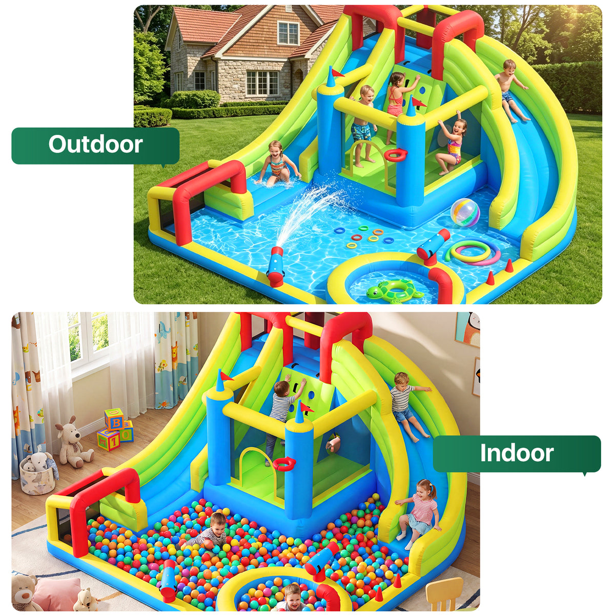 Dateyes 14x17FT Inflatable Water Slide for Kids, Inflatable Bounce Castle with 450W Blower, 8 in 1 Water Park Bounce House for Outdoor Indoor Outdoor Family Backyard Play, Large Water Park