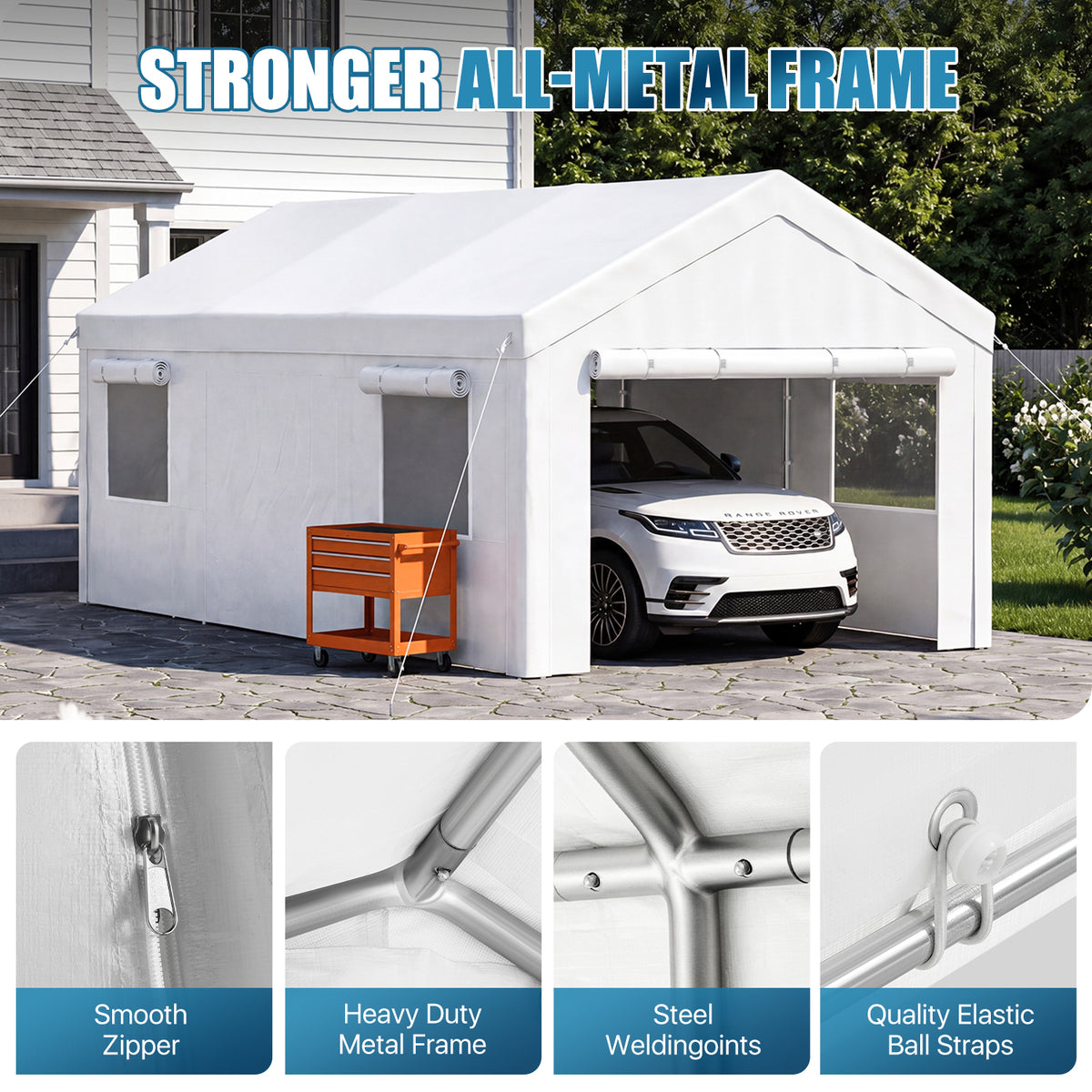 Dateyes 12x20ft Heavy Duty Carport Canopy, Portable Garage Car Canopy with Removable Sidewalls, Car Shelter for Cars, Boats, and Tools Storage, White