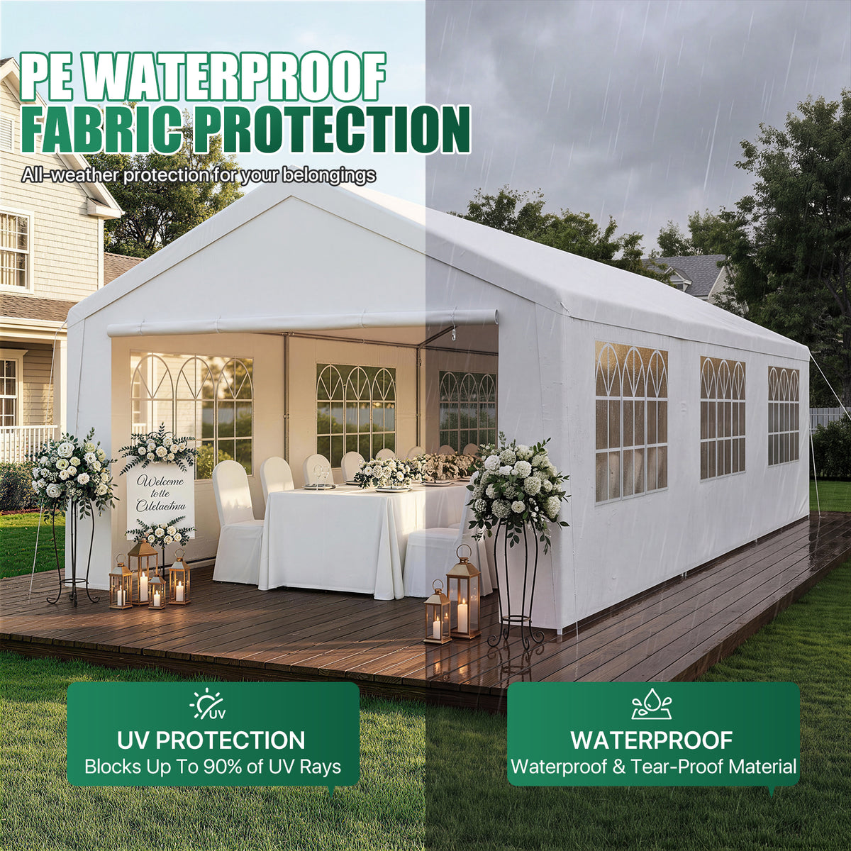 LazySunsets 10X30FT Heavy Duty Party Tent, Large Outdoor Wedding Tent with Removable Sidewalls & Sandbags, Commercial Wedding Large Tent,Carport, BBQ,UV 50+, Waterproof, White