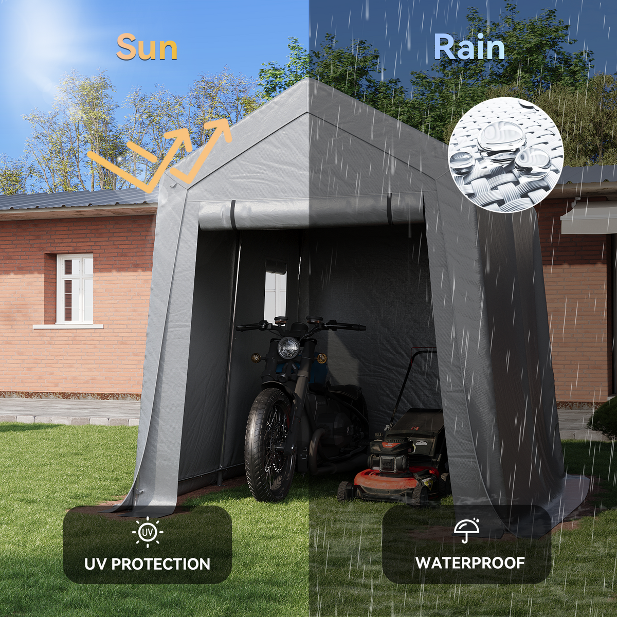 Aoxun 6x8 FT Carport Shed, Portable Storage Shed with Roll-Up Door & Window, Waterproof Storage Tent With Galvanized Steel Frame for Equipment, Bike
