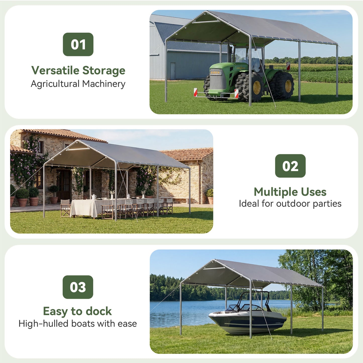 Aoxun 10x20 FT Carport Heavy Duty Car Canopy for Cars, Boats, Trucks, Outdoor Carport Shelter Portable Garage with Reinforced Frame, Gray
