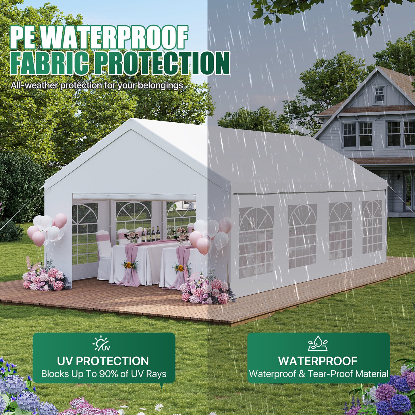 Clouddwell Heavy Duty 13X26FT Party Tent, Large Outdoor Wedding Tent with Removable Sidewalls & Sandbags, Commercial Wedding Large Tent,Carport, BBQ,UV 50+, Waterproof, White